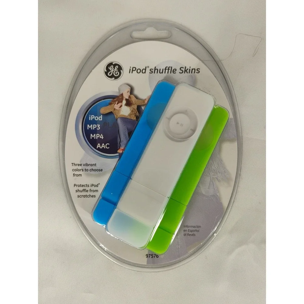 GE iPod Shuffle Skins MP3 MP4 AAC Green‎ White Blue 3 pk New In Package 97576